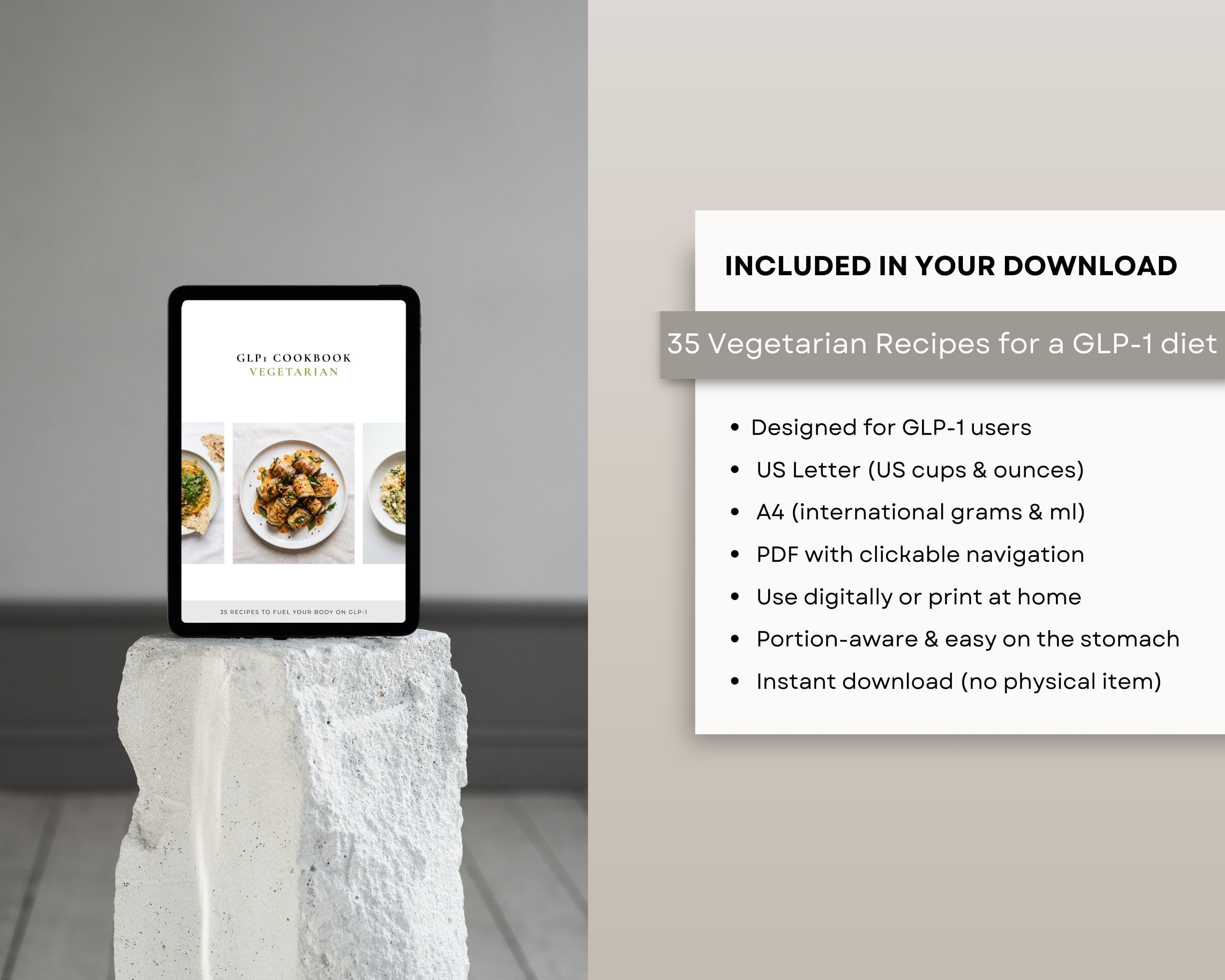 GLP-1 Vegetarian Recipes | 35 Meat-Free High Protein Meals with Fiber & Calories | Instant PDF Cookbook Download