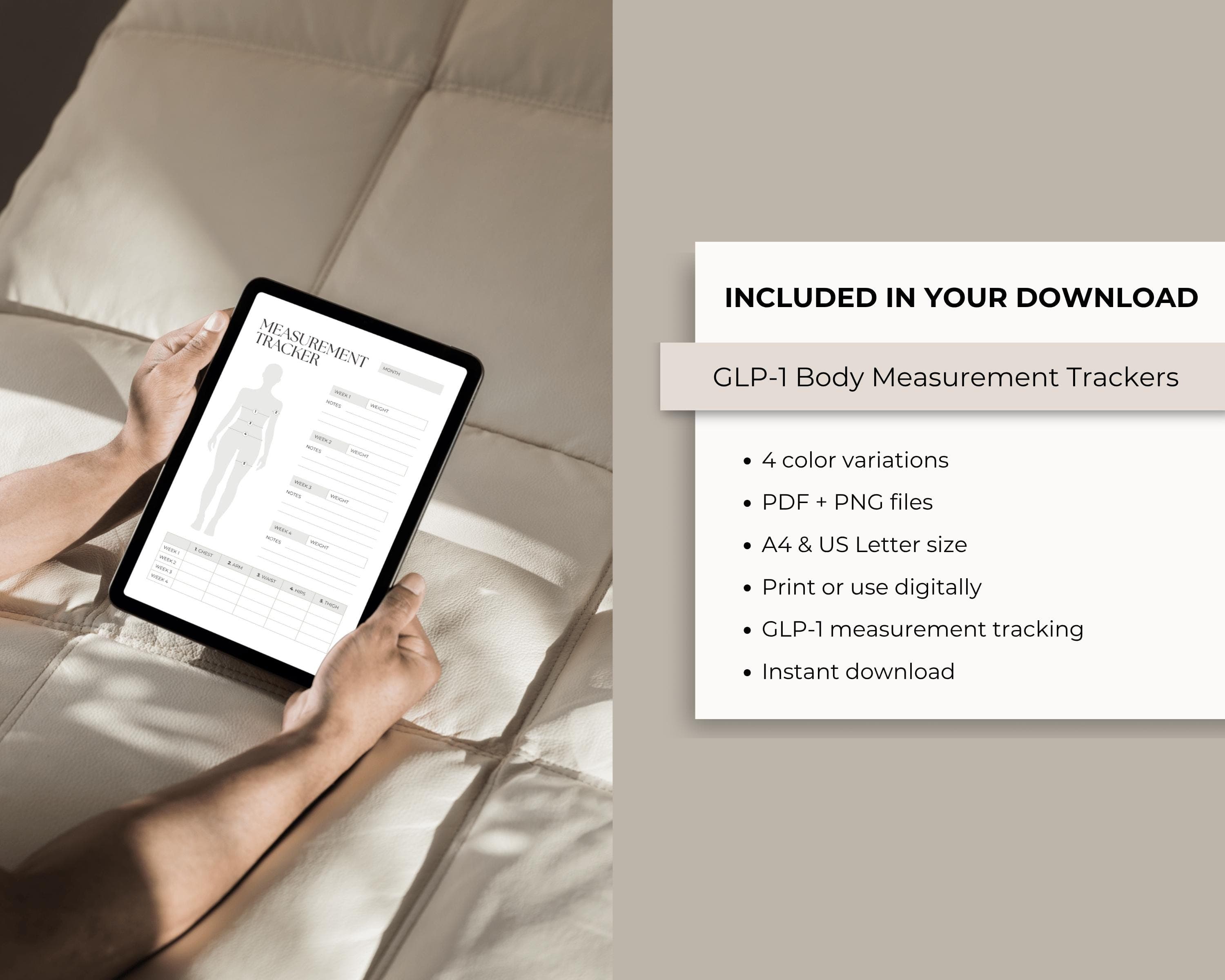 GLP-1 Measurement Tracker Printable: Inch Loss Log, Body Progress Chart (Digital Download)