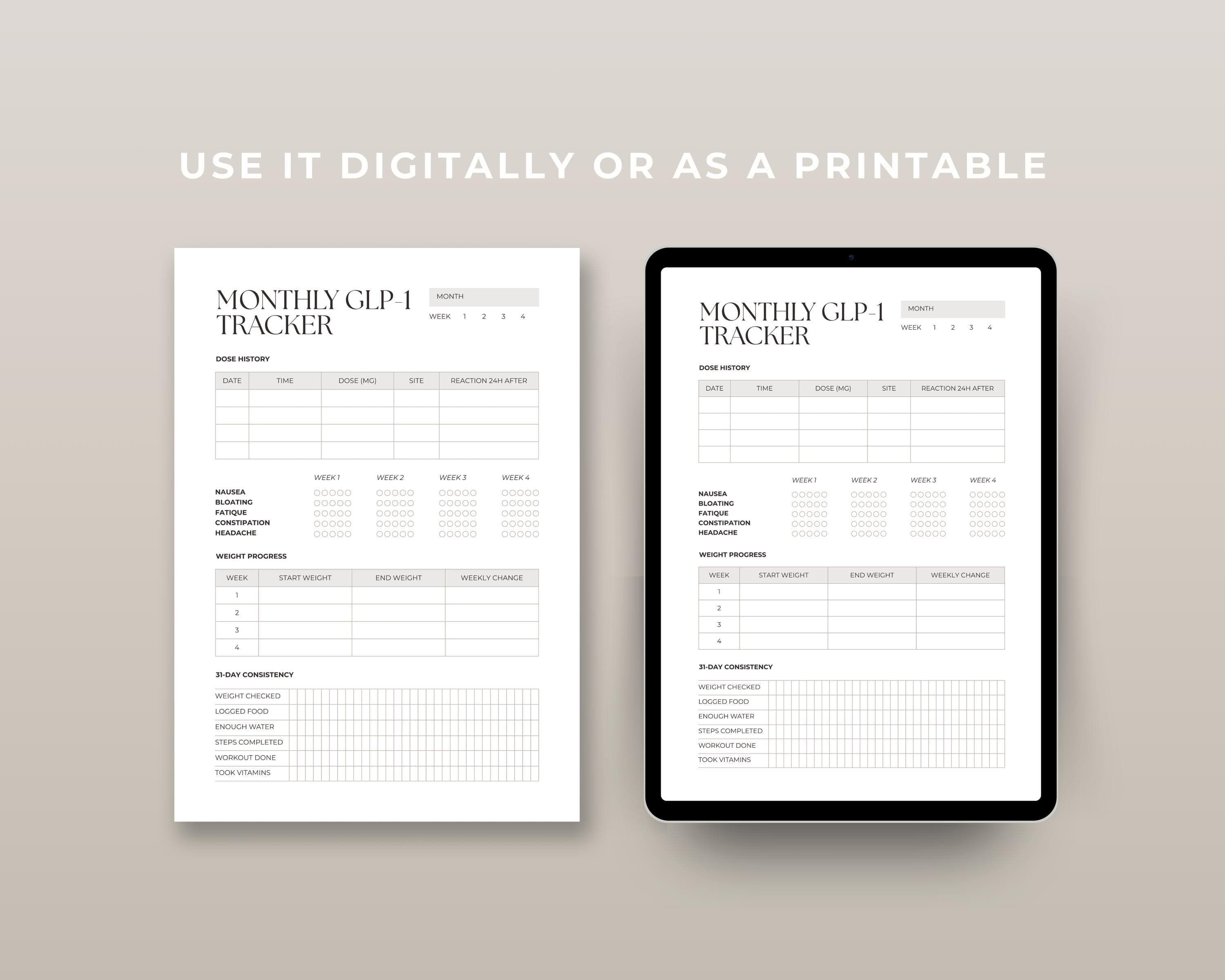 GLP-1 Patient Handout Printable | Health Coach Wellness Tracker | Weekly Check-In Sheet for Clinics & Programs PDF