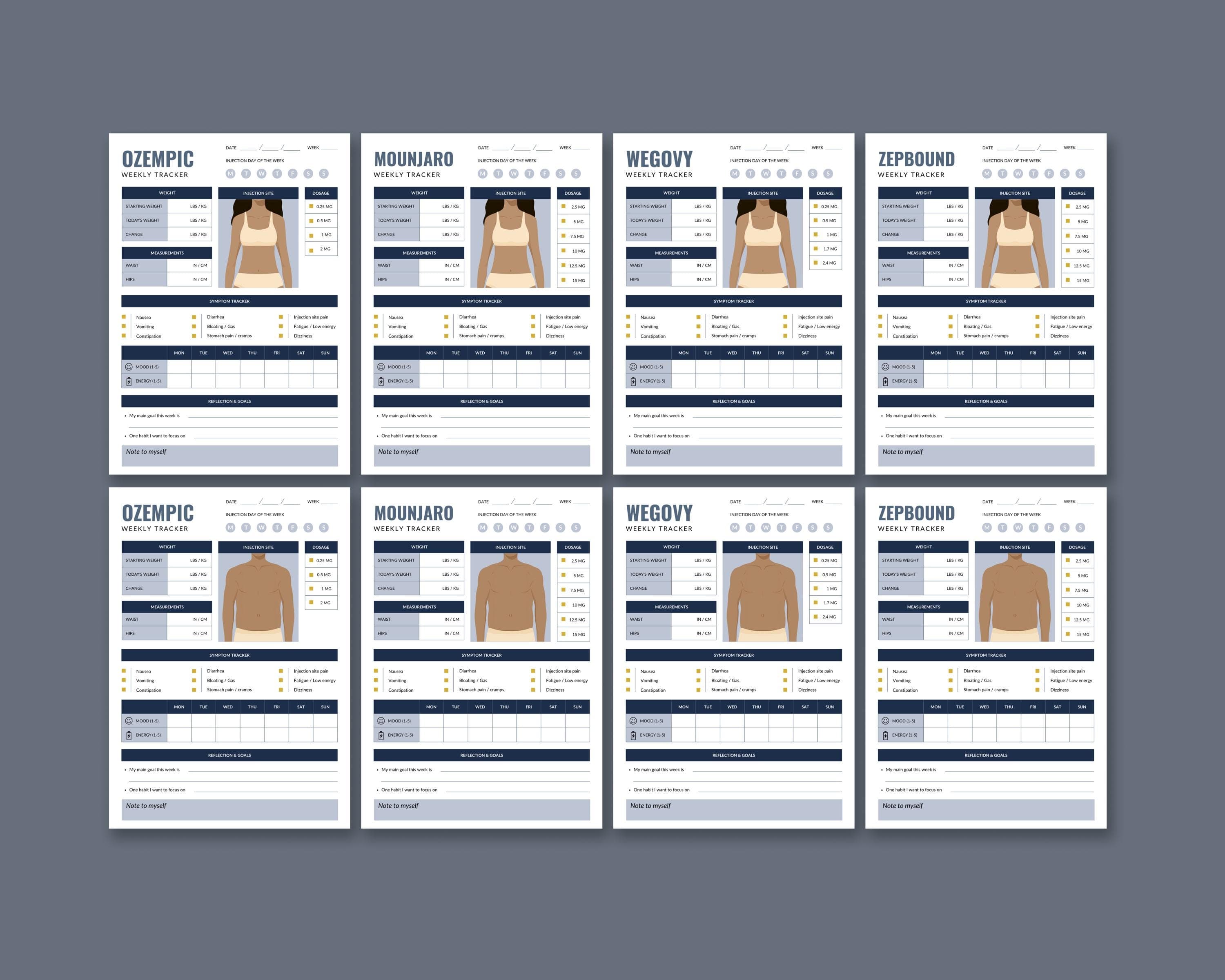 GLP-1 Shot Tracker Printable | Weekly Injection Site & Dose Log | All-in-One Weight Loss Tracker PDF Download