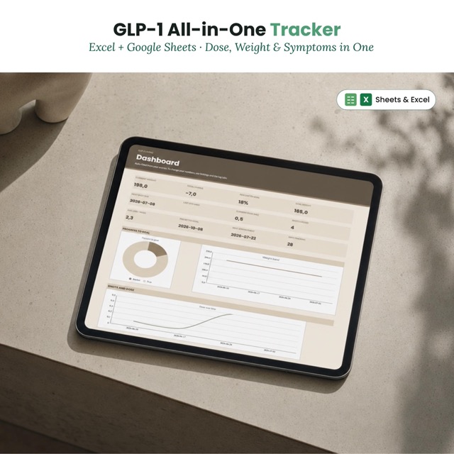 GLP-1 Shot Tracker Google Sheets, Injection, Weight & Side Effect Log (Excel Compatible)